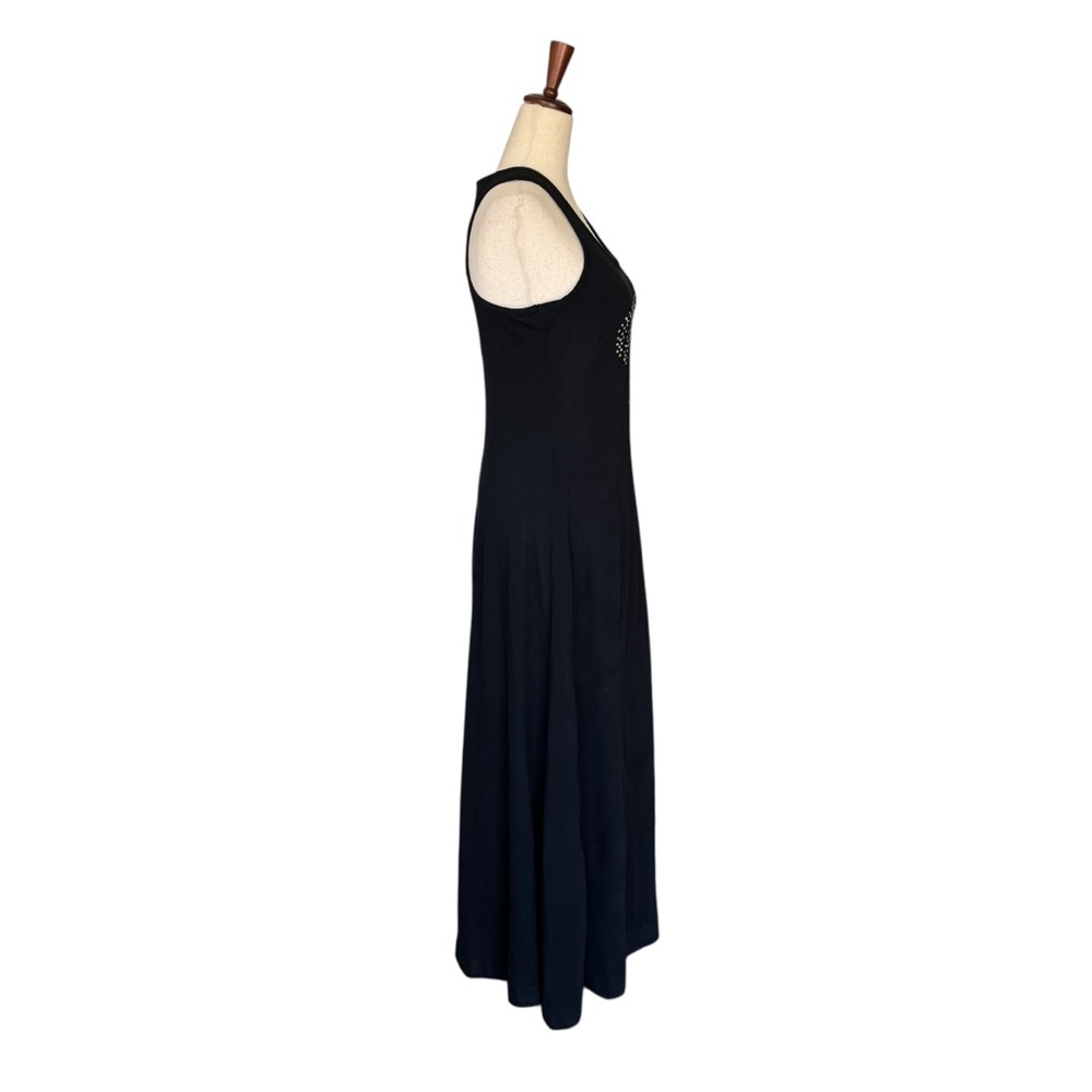 Vintage 70s Oops Black Maxi Dress Rhinestone Palm Tree Design Hippie Boho S - Picture 5 of 11
